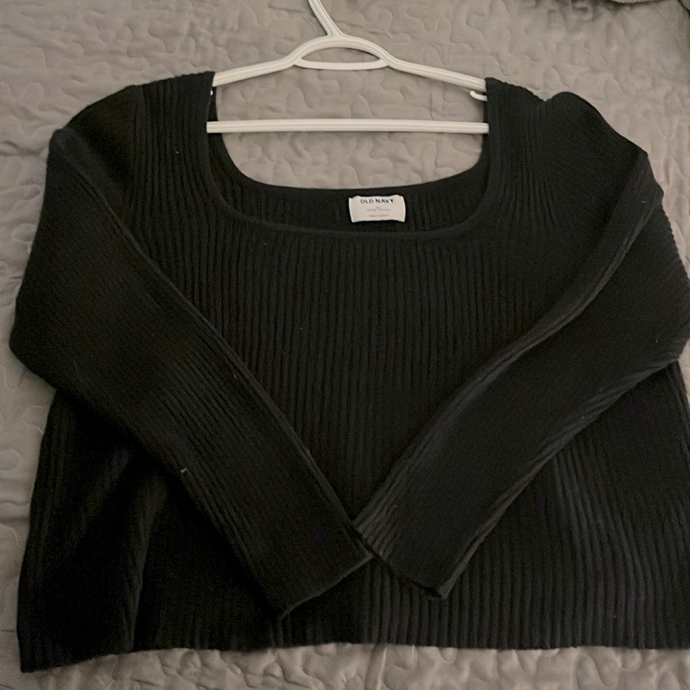 Black Boat Neck Cropped Long Sleeve